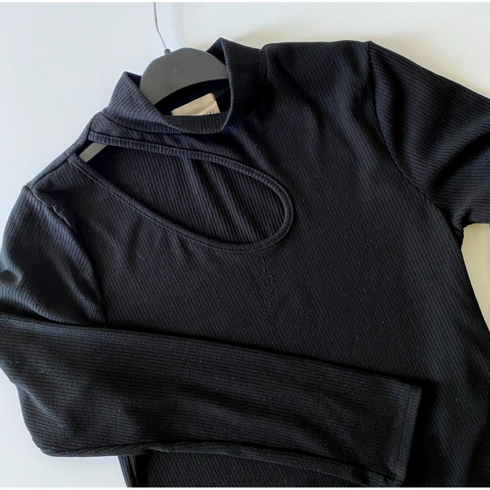 Willow Ribbed Cutout Top Womens XL Black Excellent Mock Neck Long Sleeve 6151 - Picture 4 of 8